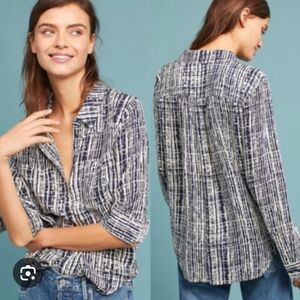 Anthropologie Holding Horses White Sammie Printed Button Down Blouse Size 2